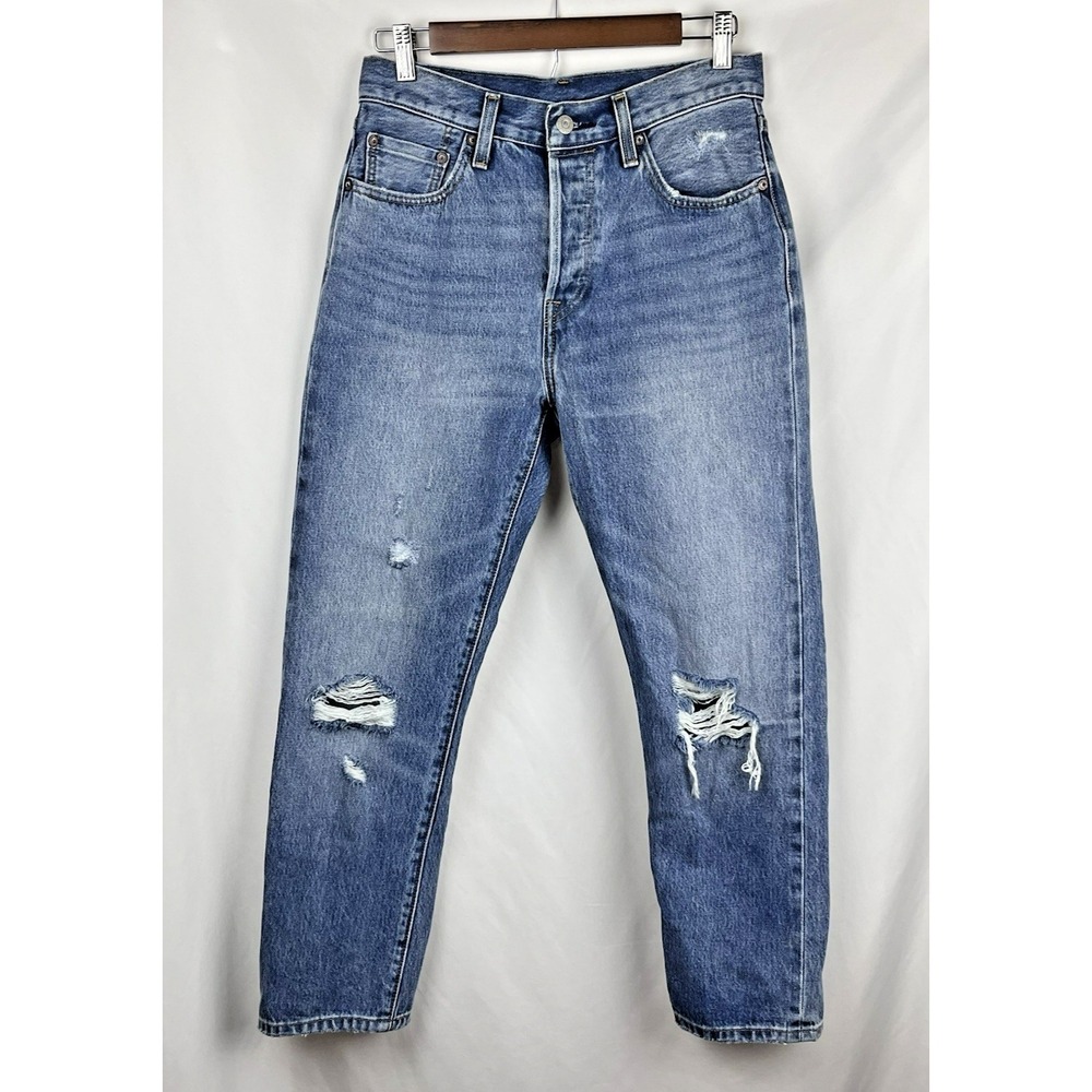 Levi's Premium 501 Original Cropped Button Fly Jeans‎ Womens 27x26 Blue Denim